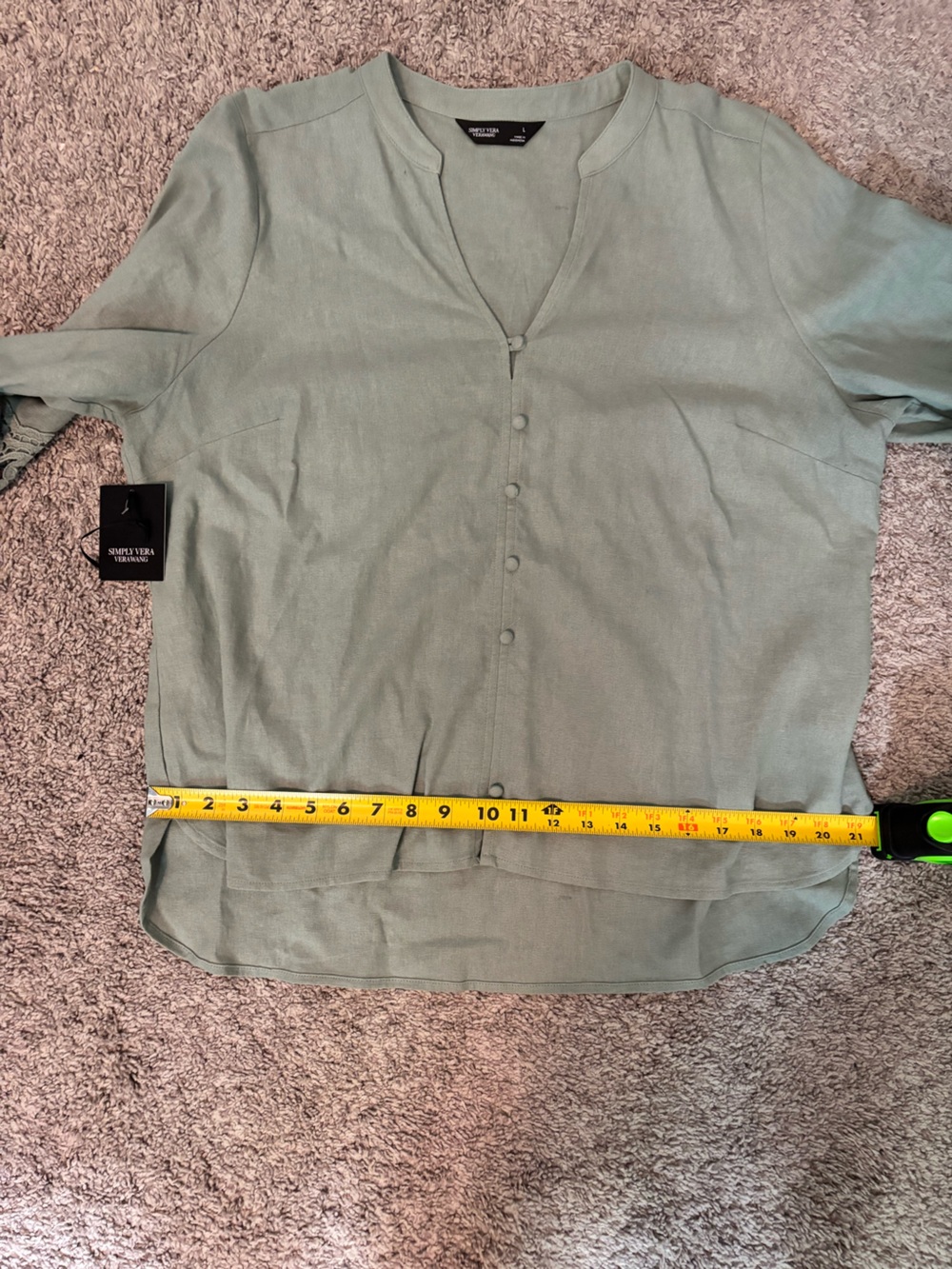 Simply Vera Wang Vince Camuto Sage Green Linen Button Front Blouse Large - Picture 8 of 11